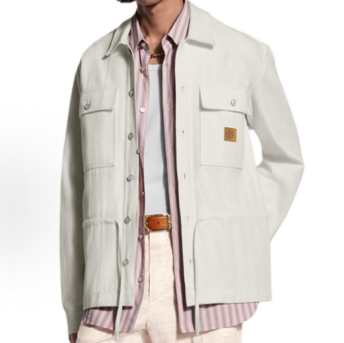 lv louis vuitton leather label drawstring waist denim jacket
